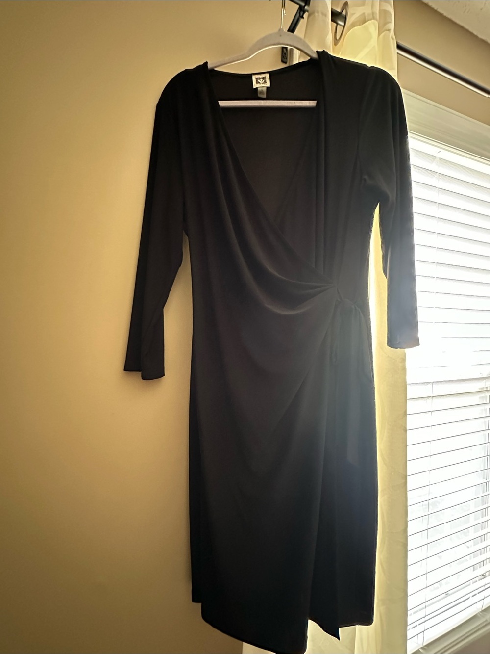 Anne Klein Black Wrap-Style Long Sleeve Dress